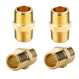 Quirkmyn 4PCS Hex Brass Nipple 1/2"NPT Male X 1/2" NPT Male Pipe Fitting 1/2 inch Brass Pipe Nipples Male Pipe Adapter Fittings Heavy Equal Brass Nipples Connectors
