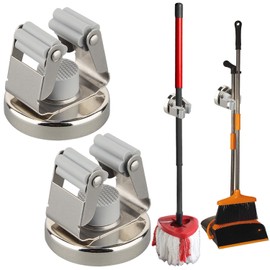 MUTUACTOR Magnetic Broom Holders,2pcs Anti-broken Heavy Duty Magnetic Clips Wall Mount,No Drilling 10lbs Magnetic Hooks Broom Mop Brackets for Work Cargo Garage Laundry Work Van Accessories