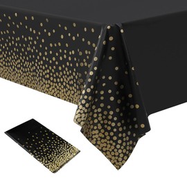 EDLMKM Black and Gold Party Tablecloth Plastic Tablecloth, Party Table Cloth, 137x274cm Gold Dot Plastic Disposable Tablecloths, TTable Covers for Partyy, PParty Table Cover for Picnic, Baby Shower