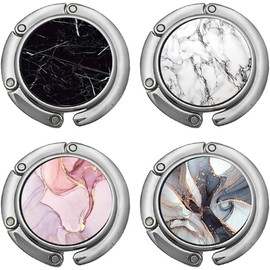 FOME Handbag Hook, Set of 4 Foldable Purse Hook Bag Hanger Holder Folding Purse Holder Handbag Holder for Purse Marble White Black