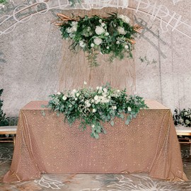 Mantel de lentejuelas de oro rosa Fitable para fiestas, 52 x 70 pulgadas, mantel rectangular con purpurina brillante para boda, baby shower, cumpleaños, banquete