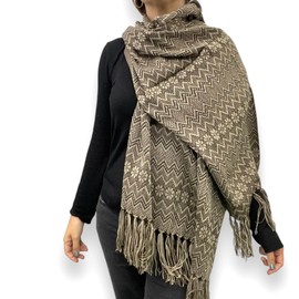 Rebozo Chal Pashmina bufanda de Estambre Artesanal Mexicano mide 65 cm de ancho x 190 cm de largo UNISEX (Marron)