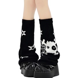 American Trends Black Leg Warmers Y2k Kawaii Harajuku Gyaru Goth Accessories for Women Girls Gothic Clothes for Women Skull Star