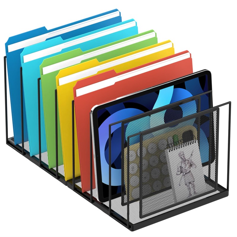 Desk File Organizer, 7 Section Vertical Metal File Organizer for