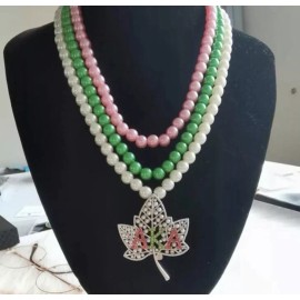 AKA, Multi-Colored Pearl Necklace, Ivy Leaf Pendant