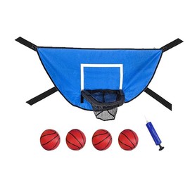 Trampoline Basketball Hoop with 4 Mini Basketballs & Pump - Adjustable Cinch Cords Fit All Trampolines with Enclosure, Universal Pole Caps
