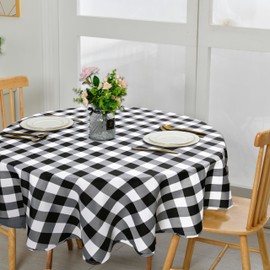 XWZO Checkered 60 Inch Round Tablecloth - Waterproof and Dustproof Washable Plaid Table Cloth for Dining Party, Outdoor Picnic and Camping, Decorative Gingham Table Cover, Black and White