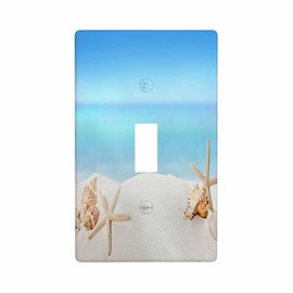 Moslion Beach Starfish Light Switch Plug Covers Blue Sky Sea Ocean Beige Sand Summer Coast 1-Gang Toggle Wall Plate Home Decor for Kitchen Bathroom Bedroom