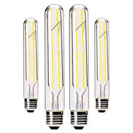 VCTC Lighting Dimmable T10 LED Bulbs,4000K Daylight White,6W Tubular Light Bulb, Edison LED Bulb 60 Watt Equivalent,E26 Medium Base 600LM, Clear Glass Cover,7.3in(185mm),4-Pack