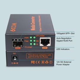 6COMGIGA 10G SFP to RJ45 Fiber Media Converter, 1x 1000M/2.5G/5G/10GBase-T Auto-Negotiation RJ45 Slot to 1x 10GBase-X SFP+ Slot,Support 10GBase-SR/LR/ER/ZR Transceiver