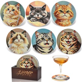 Sopicoz Coaster Set of 6, Drink Coaster for Home, Silicone Coffee Coasters, Decorative Coasters for Kitchen, Living Room (Cat)