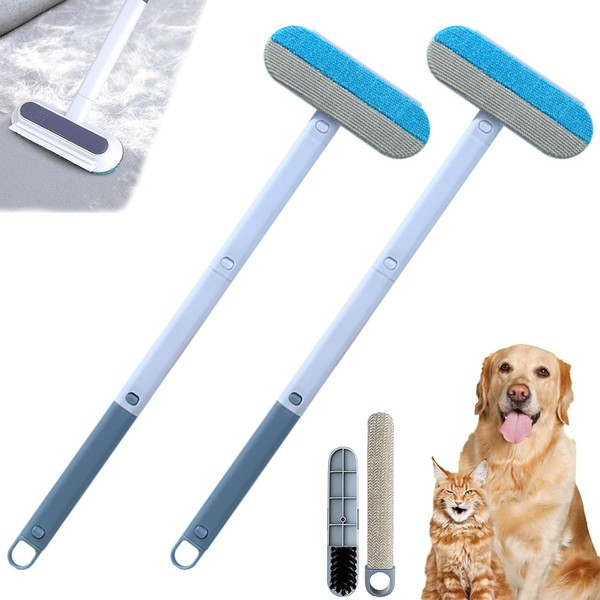 2 Stück Tierhaarentferner Multifunktion Langen Griff,4-In-1 Tierhaarentferner,Hunde und Katzenhaarentferner Wiederverwendbare,Pet