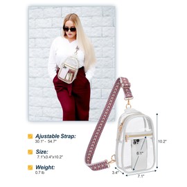 PACKISM Clear Sling Bag - Clear Sling Bag Stadium Approved for Sport Concert Events, Pass Quickly, Heavy Duty Clear Crossbody Bag Purse with Adjustable Strap, White