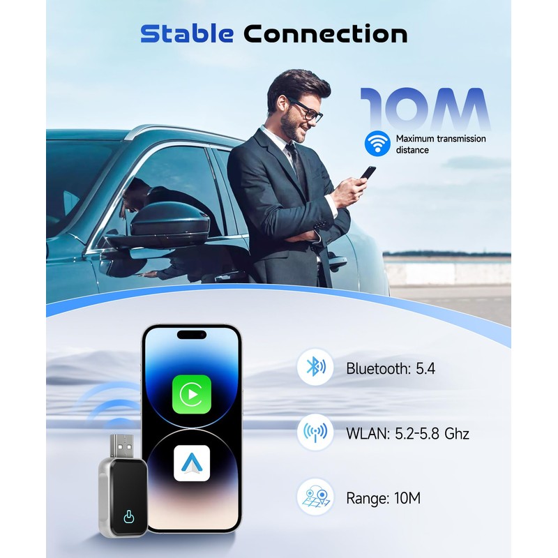 2025 Wireless Android Car & Carplay Wireless Adapter, 2-in-1 Stick