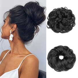 Gairyan Hairpiece with Elastic Band, Bun Hairpiece, Curly Hair Scrunchie with Hair Extensions, Synthetic Ponytail Hairpieces, Messy Bun Hair Bun Updo for Women and Girls, Black