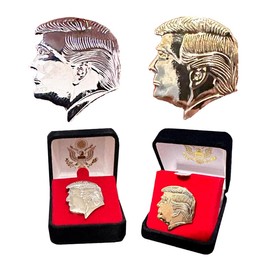 2 Pack of 2025 Silver/Gold Plated 1x1” Patriotic Trump Lapel Pins – Beautiful Display Cases