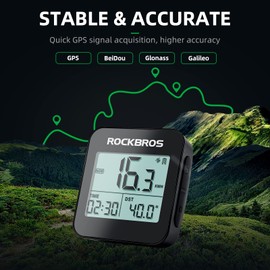 ROCKBROS GPS Bike Computer with Mount, Cycling Computer with Automatic Backlight, Bicycle Odometer IPX6 Waterproof and 600mAH Battery Large Display Screen