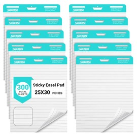 SHARBDA Lined Sticky Easel Pad, 25 in x 30 in,Flip Chart Paper,Sticky Chart Paper for Teachers, Large Self-Stick Easel Paper,Super Sticky & Bleed-Resistant,30 Sheets/Pad,10 Pads