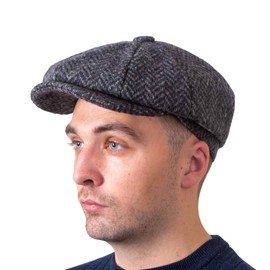 Hatman of Ireland Men's 100% Kerry Woollen Mills Tweed 8 Piece Cap Irish Newsboy Hat, Made in Ireland (US, Alpha, Large, Grey)