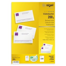 Sigel DP839 business cards, microperforated, white, 200 gsm, 150 pcs.=15 sheets