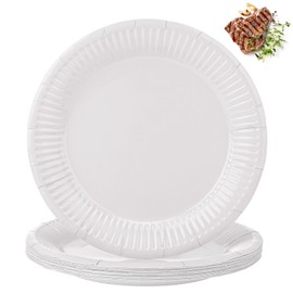 Luoqun88 50 Pcs 9" Paper Plates, Round Paper Plates for Dinner and Dessert, Disposable Plates Party Supplies Pack for Graduation Wedding Holiday Baby Shower Decorations Birthday Party(White)