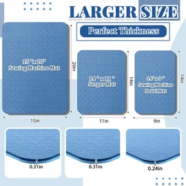 Drydiet 3 Pcs Sewing Machine Muffling Mat Pedal Mat Sewing Machine Pad No Slip Rubber Stay in Place Mats for Calms Vibration(Blue,15 x 20 Inch,14 x 9 Inch,14 x 11 Inch)