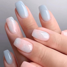 COLORBIRD Nail Tips, Short, 24 Pieces, Pink, Gray, Nail Tips, Short, Cute, Ballerina (W998)