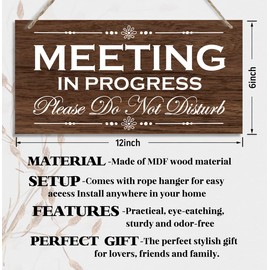 Please Do Not Disturb Wood Door Sign, Meeting in Progress Wood Decor Sign, Hanging Printed Wooden Plaque Decor, Hanging Home Decor Sign, Door Wood Sign Decor, Door Sign for Office Commerical 12x6 inch
