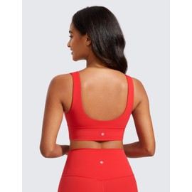 CRZ YOGA Butterluxe Womens V-Neck Longline Sports Bra - Wireless U-Shaped Open Back Yoga Low Impact Padded Crop Top Deep Red Large