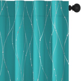 Deconovo Light Blocking Curtains 84 Inch Long - Window Drapes with Floral Pattern for Sliding Door, Modern Playroom Curtains (52 x 84 Inch, Turquoise, 2 Panels)