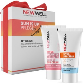 NEWWELL Sonnencreme SPF 50+ Pflege-Set, Effektiver Schutz vor Blaulichtstrahlen UVA UVB, Aufhellende Eigenschaft mit Aloe Vera und Karottenwurzel Extrakt; Wasserfest