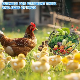 Chicken Vegetable Hanging Feeder Chicken Toy Foldable 16.5 cm Fruit Feeder Chicken Poultry Fruit Holder Chicken Toy with 4 Chains for Chicken Coop Accessories Chickens/Duck