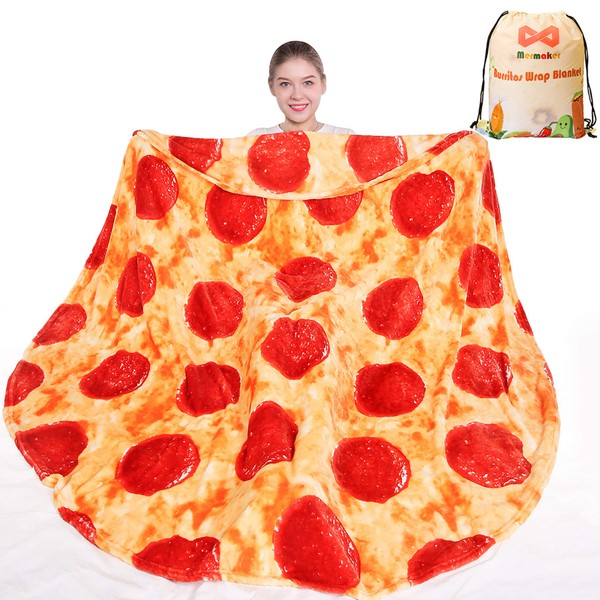 mermaker Pepperoni Pizzas Blanket 2.0 Double Sided 80 inch for Adult and Kids, Pizzas Blanket Adult Size, Realistic Food Blanket, 285 GSM Soft Pepperoni Blanket, for Teenage Boys Girls