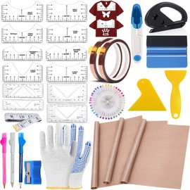 QUKLOGEN Sublimation Shirts Tool Kits 66 Pcs Shirt Measure Ruler Set Reusable Round Neck and V-Neck Alignment T-Shirt Guide Ruler Teflon Sheet for Heat Press 12 x 16in Heat Resistant Tape