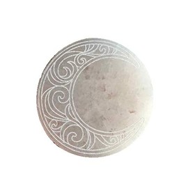CrystalsAhoy Ethically Mined, Locally Etched 3" Selenite charging plate etched with crescent moon design, Ethically Sourced Selenite Etched in the USA