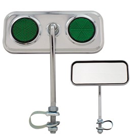 Fenix Cycles Rectangle Bicycle Mirror Chrome, (Green Reflectors)