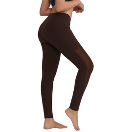 ALONG FIT Soft Mesh Yoga Pants with Side Pockets Workout High Waist Breathable Stretchy Leggings for Women