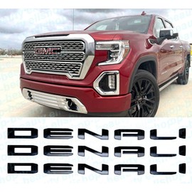 Generic 3 Pcs Denali Emblem Badge for 2019-2024 Sierra and Yukon Letters Emblems Gloss Black - Door Tailgate 1500 HD, 2500 HD, 3500 HD AT4 Nameplate Badge Replacement for Sierra Denali