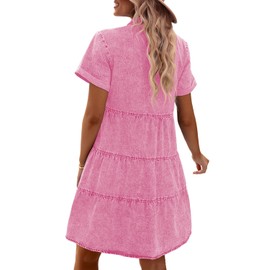 GRAPENT Women's Babydoll Dress - Short Sleeve, Summer Aurora Pink, Size X-Small/0/2
