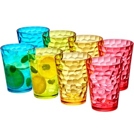 Amazing Abby - Iceberg - 16-Ounce Plastic Tumblers (Set of 8), Plastic Drinking Glasses, Mixed-Color Reusable Plastic Cups, Stackable, BPA-Free, Shatter-Proof, Dishwasher-Safe