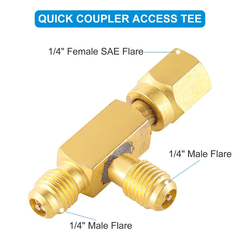 Quick Coupler Access Tee, 1/4" Tee Adapter Valve Core with