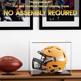Happyseason Football Helmet Display Case with One-Piece Acrylic, Solid Wood Base, No Assembly Required, Full Size Helmet Display Case, Ideal Box for Hockey Helmet and Sports Collectible Memorabilia