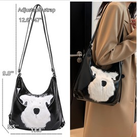 Dual Use White Puppy Tote Bag for Women Girls Shoulder Bag Backpack Purse for College Work Travel Shopping Give Mom Daughter (Black)