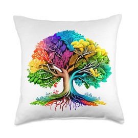 Yoga Lebensbaum Mythisch Meditation Wachstum Celtic Rainbow Colourful Tree of Life Throw Pillow, 18x18, Multicolor