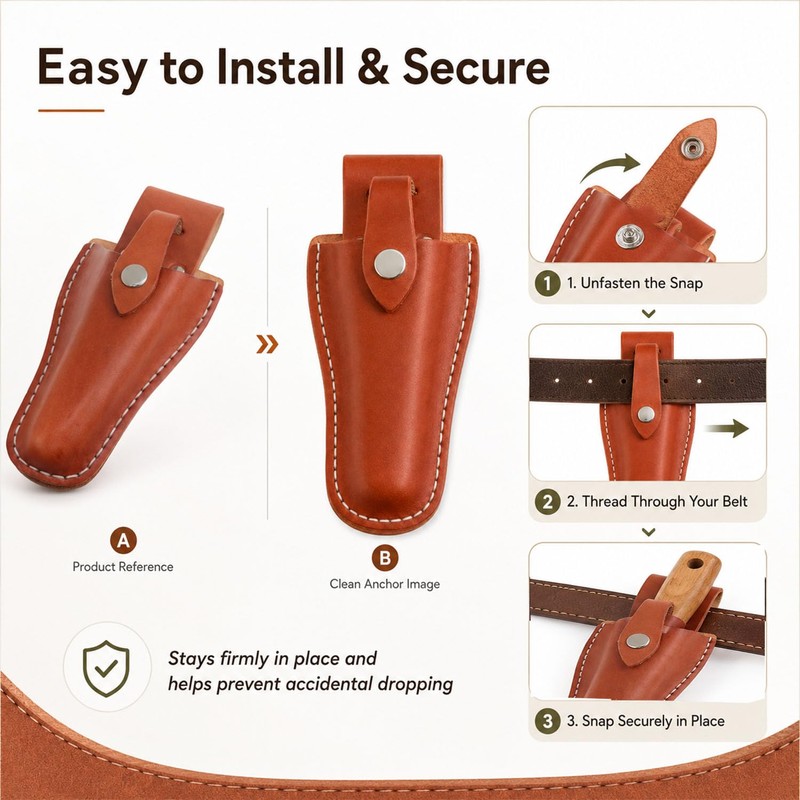 Xhziy Leather Garden Tool pouch with Snap Closure Belt Mount