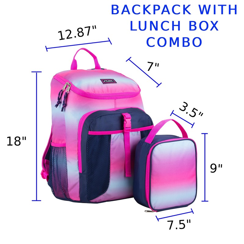 FUEL Teens Student Water Resistant Backpack Set Lunch Bookbag Bag