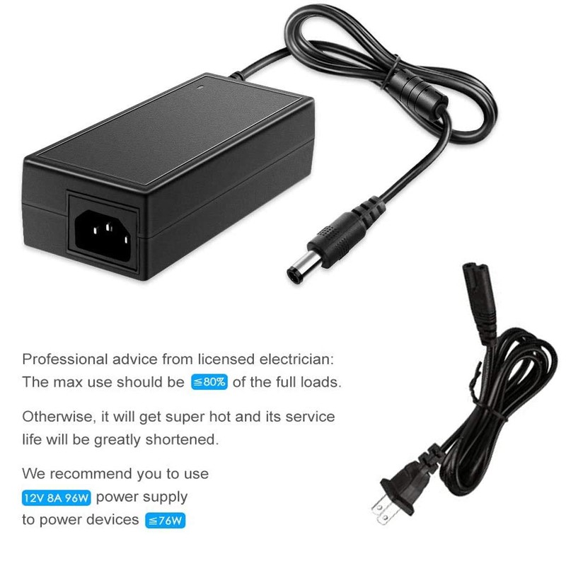 JOYLIT 12V 8A Power Supply Adapter, AC 110V-240V Convert to