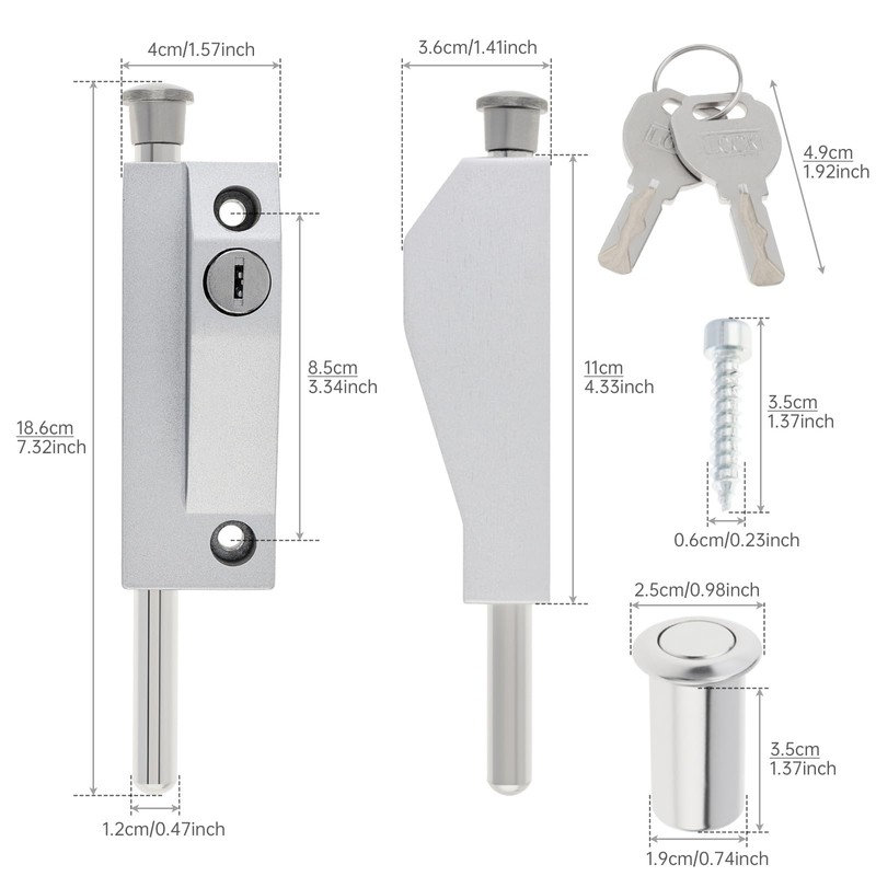Sliding Patio Door Lock with 2 Keys,Keyed with Bolt Lock,Silver