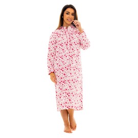Nikaro Ladies Floral Nightdress Super Soft Thermal 100% Brushed Cotton Winceyette Nightie (24-26) Pink