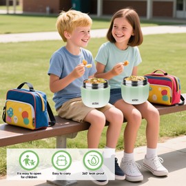 Feirdhoo 1.2 L Thermal Container for Food, Stainless Steel with Foldable Spoon and Thermal Bowl with Lid Keeps Heat or Cold for 12 Hours for Picnics, Schools, Office and Travel